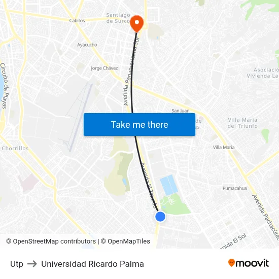 Utp to Universidad Ricardo Palma map