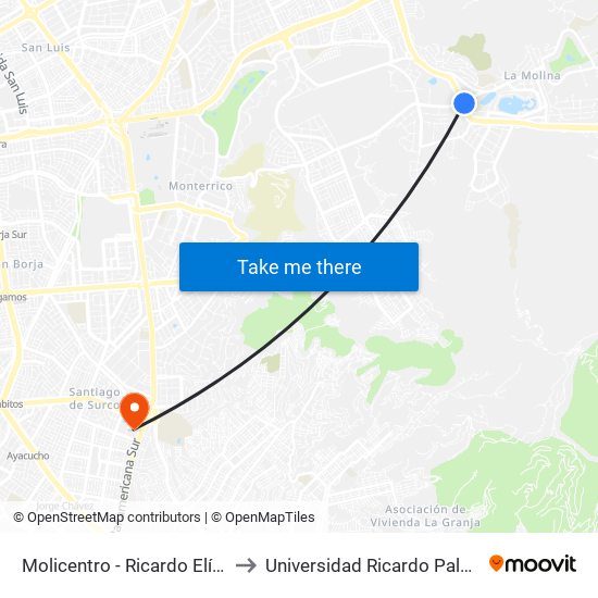 Molicentro - Ricardo Elías to Universidad Ricardo Palma map