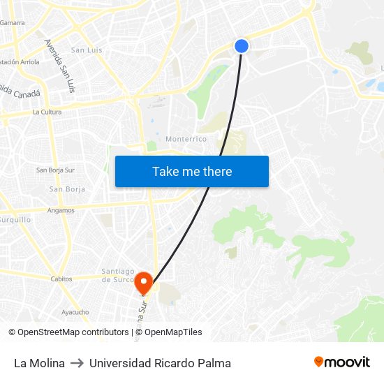 La Molina to Universidad Ricardo Palma map