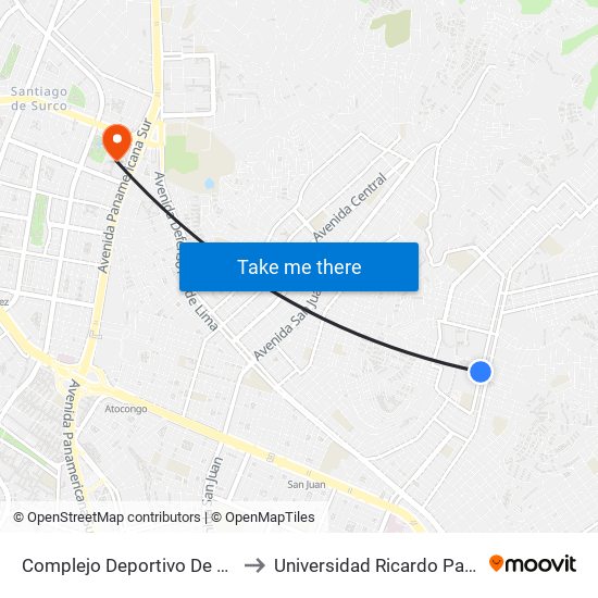 Complejo Deportivo De Vmt to Universidad Ricardo Palma map
