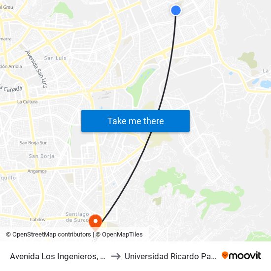 Avenida Los Ingenieros, 205 to Universidad Ricardo Palma map