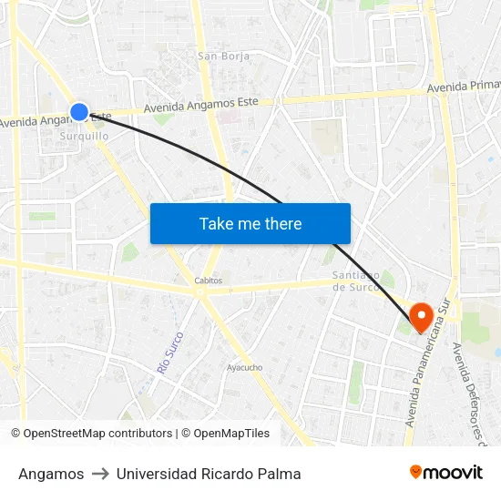Angamos to Universidad Ricardo Palma map
