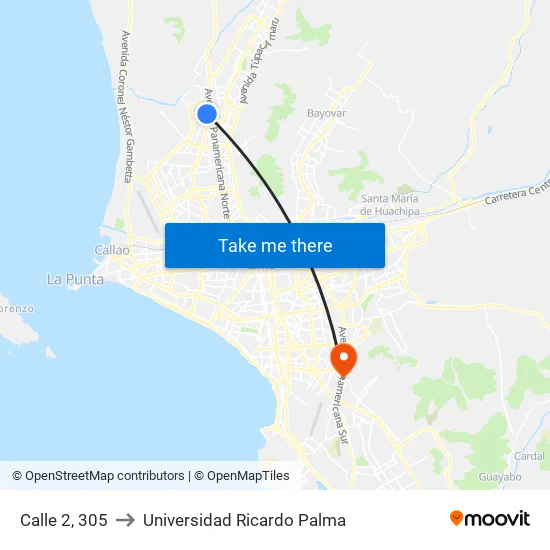 Calle 2, 305 to Universidad Ricardo Palma map