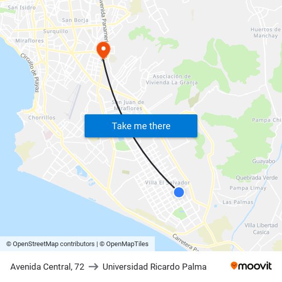 Avenida Central, 72 to Universidad Ricardo Palma map