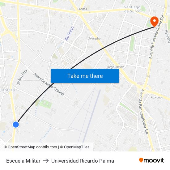 Escuela Militar to Universidad Ricardo Palma map