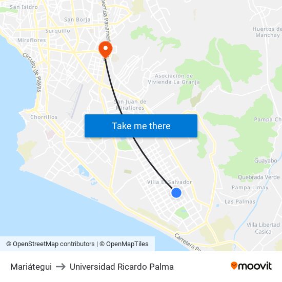 Mariátegui to Universidad Ricardo Palma map