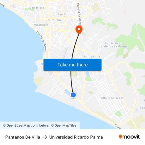 Pantanos De Villa to Universidad Ricardo Palma map