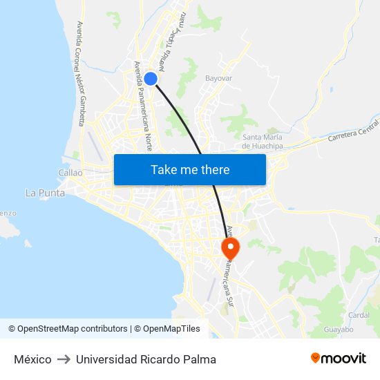 México to Universidad Ricardo Palma map