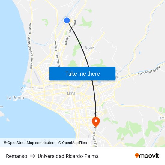 Remanso to Universidad Ricardo Palma map
