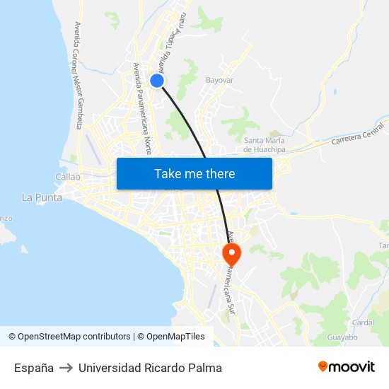 España to Universidad Ricardo Palma map