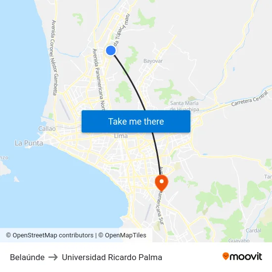 Belaúnde to Universidad Ricardo Palma map
