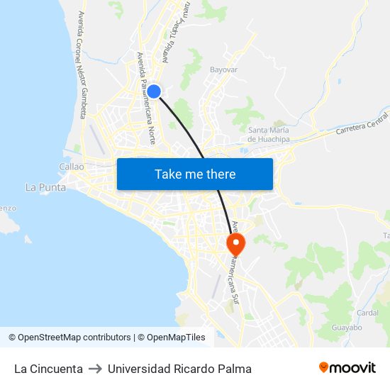 La Cincuenta to Universidad Ricardo Palma map