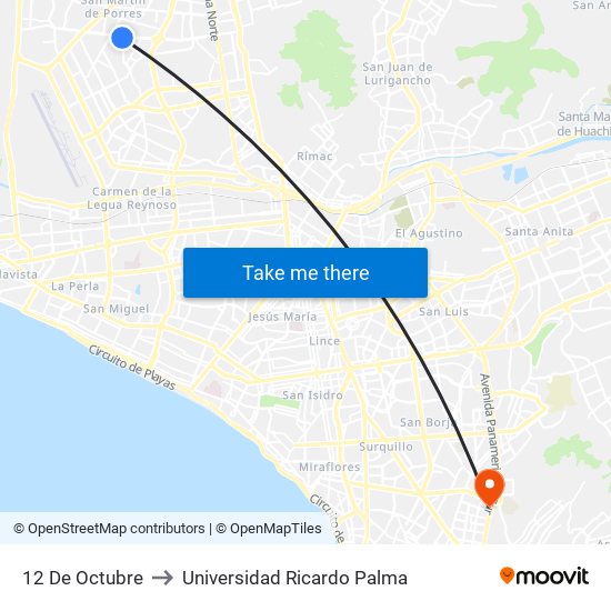 12 De Octubre to Universidad Ricardo Palma map