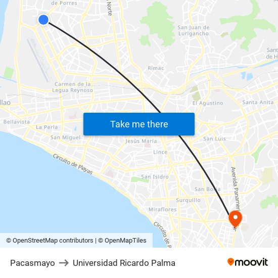 Pacasmayo to Universidad Ricardo Palma map