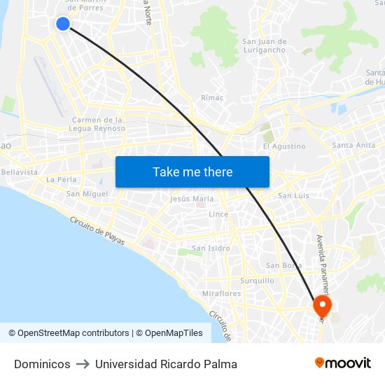 Dominicos to Universidad Ricardo Palma map