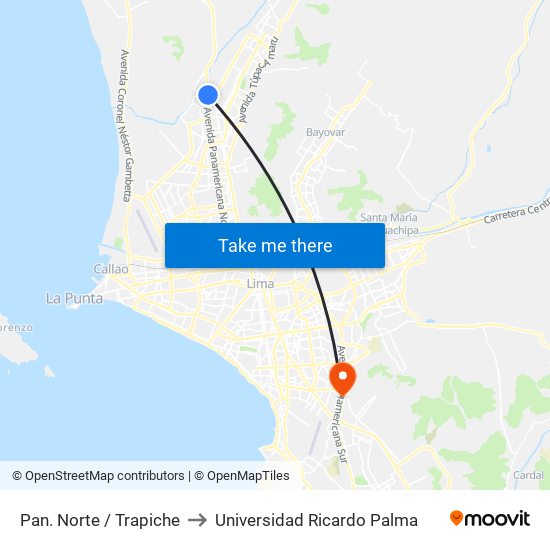 Pan. Norte / Trapiche to Universidad Ricardo Palma map