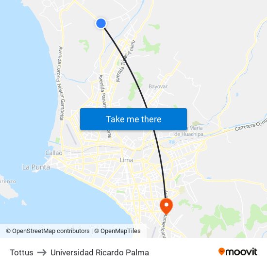 Tottus to Universidad Ricardo Palma map