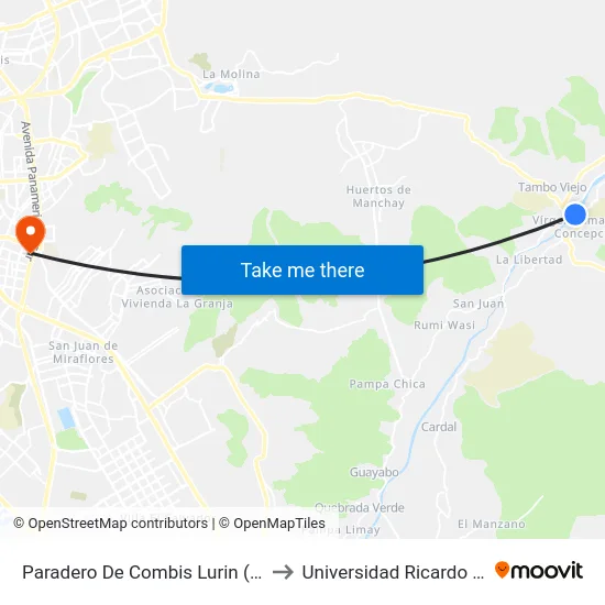 Paradero De Combis Lurin (Verano) to Universidad Ricardo Palma map