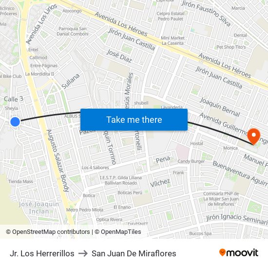 Jr. Los Herrerillos to San Juan De Miraflores map