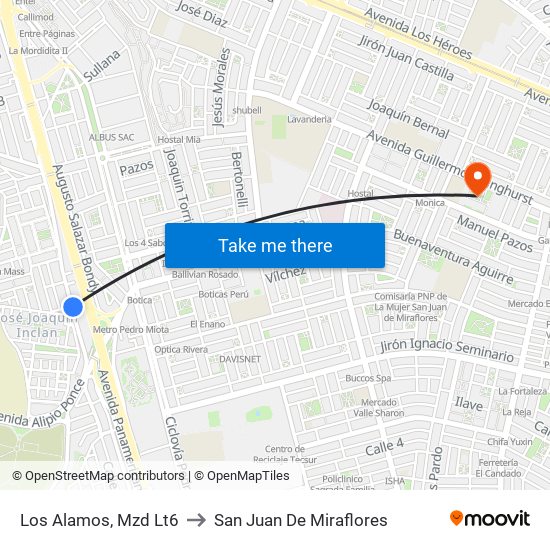 Los Alamos, Mzd Lt6 to San Juan De Miraflores map