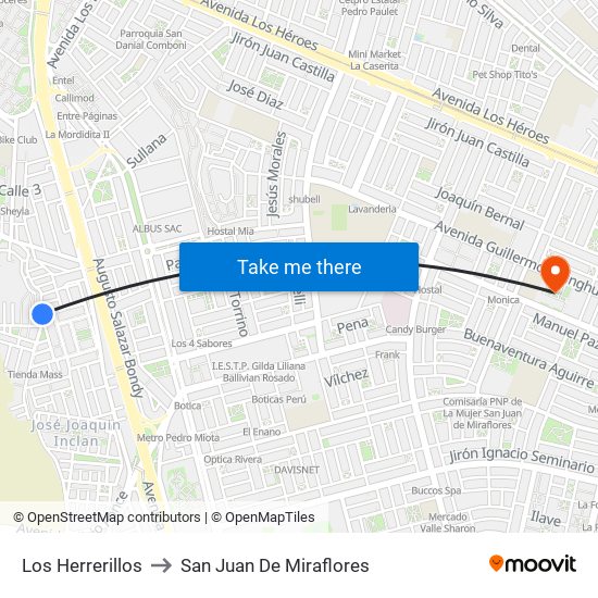 Los Herrerillos to San Juan De Miraflores map