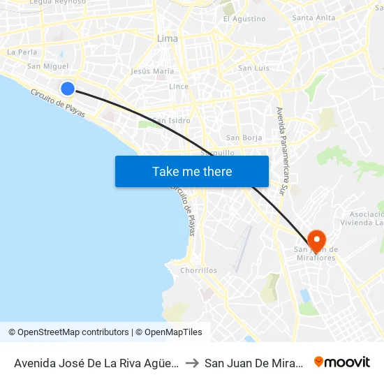 Avenida José De La Riva Agüero, 258 to San Juan De Miraflores map