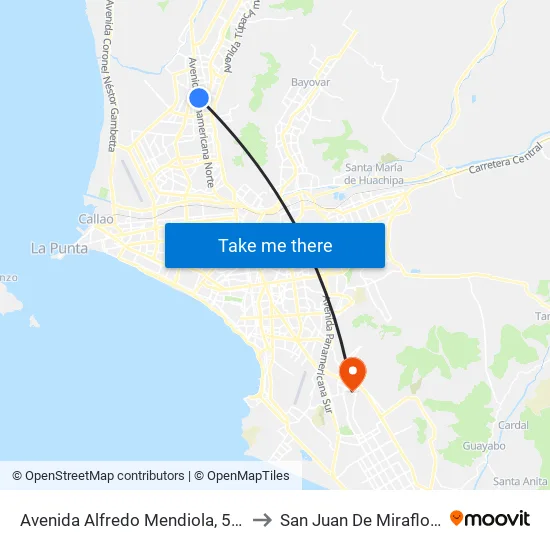 Avenida Alfredo Mendiola, 5805 to San Juan De Miraflores map