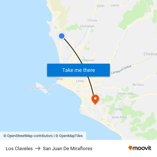 Los Claveles to San Juan De Miraflores map