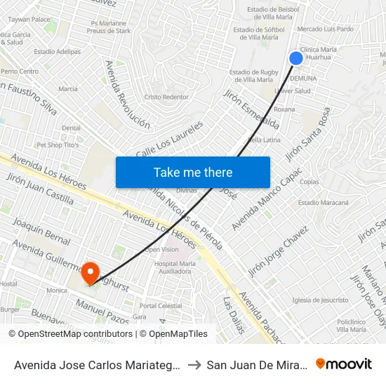 Avenida Jose Carlos Mariategui, 1540 to San Juan De Miraflores map