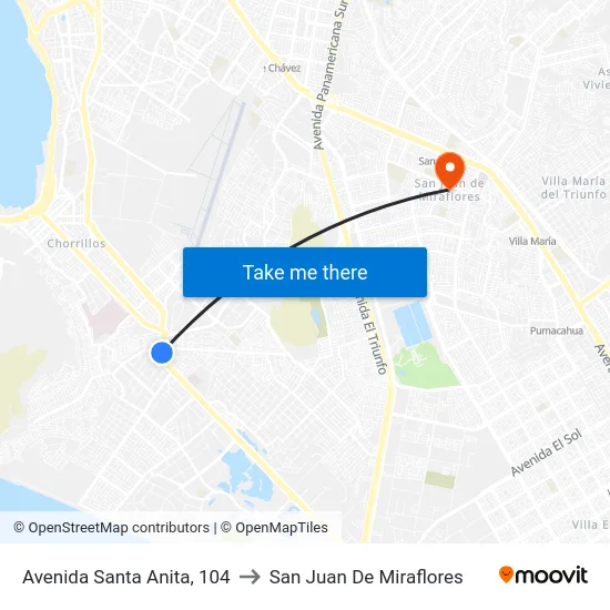 Avenida Santa Anita, 104 to San Juan De Miraflores map