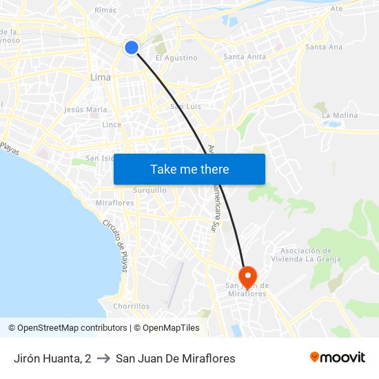 Jirón Huanta, 2 to San Juan De Miraflores map