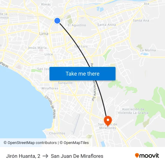 Jirón Huanta, 2 to San Juan De Miraflores map