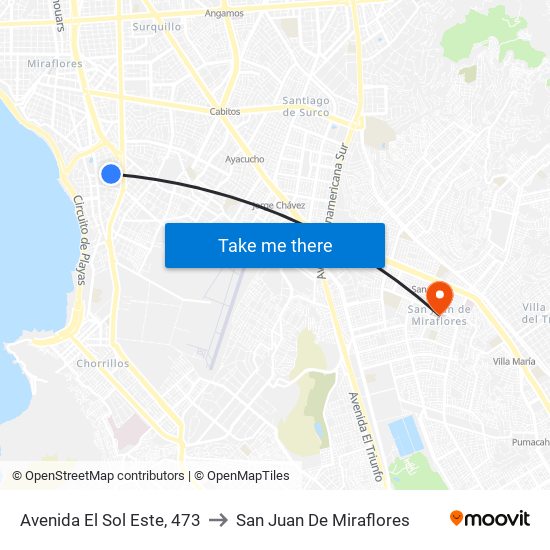 Avenida El Sol Este, 473 to San Juan De Miraflores map