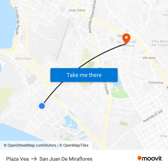 Plaza Vea to San Juan De Miraflores map