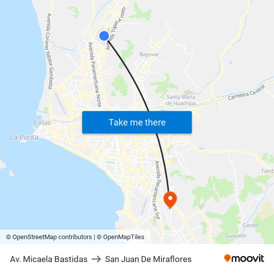 Av. Micaela Bastidas to San Juan De Miraflores map