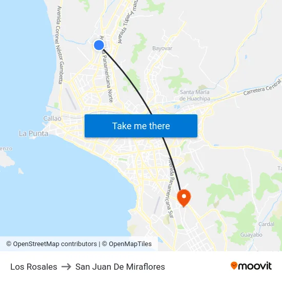 Los Rosales to San Juan De Miraflores map