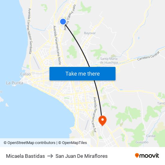 Micaela Bastidas to San Juan De Miraflores map