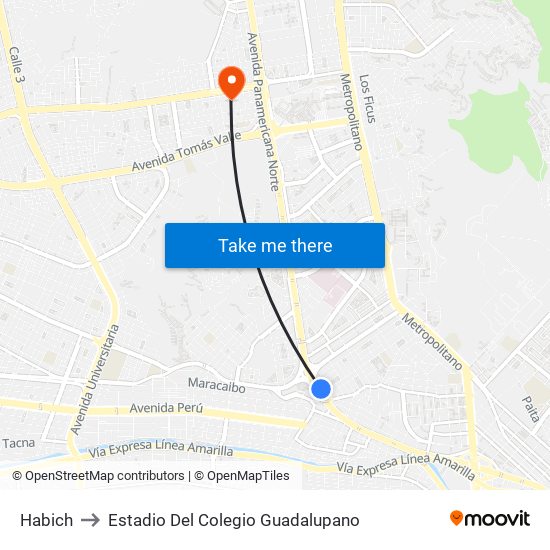 Habich to Estadio Del Colegio Guadalupano map