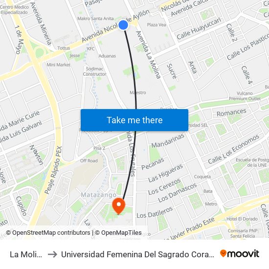 La Molina to Universidad Femenina Del Sagrado Corazón map
