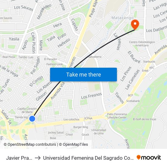 Javier Prado to Universidad Femenina Del Sagrado Corazón map