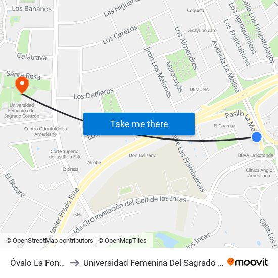 Óvalo La Fontana to Universidad Femenina Del Sagrado Corazón map