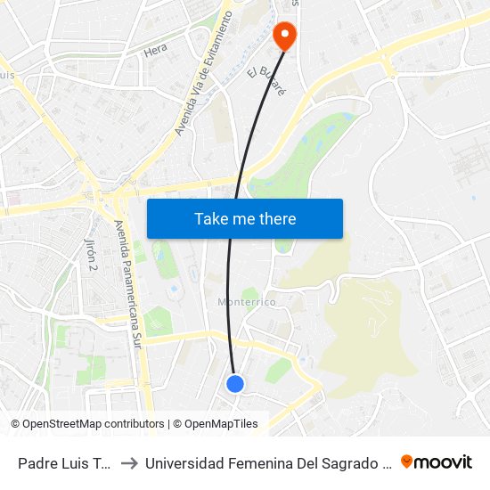 Padre Luis Tezza to Universidad Femenina Del Sagrado Corazón map