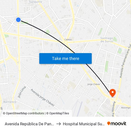 Avenida República De Panamá, 5734 to Hospital Municipal Surco Salud map