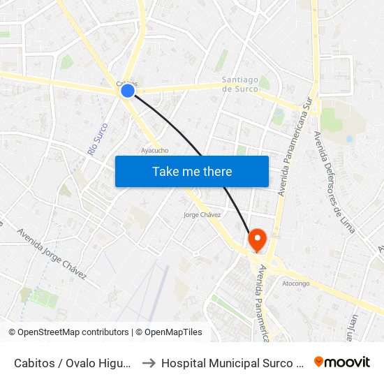 Cabitos / Ovalo Higuereta to Hospital Municipal Surco Salud map