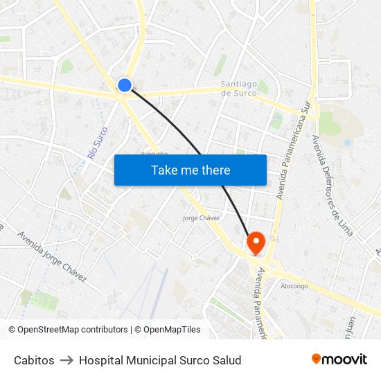 Cabitos to Hospital Municipal Surco Salud map