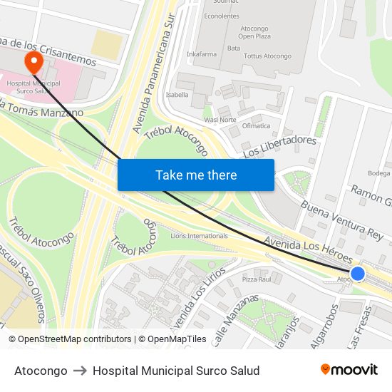 Atocongo to Hospital Municipal Surco Salud map