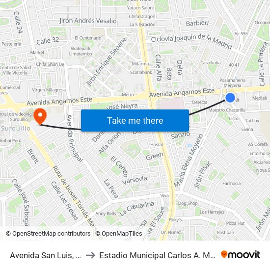Avenida San Luis, 3184 to Estadio Municipal Carlos A. Moscoso map