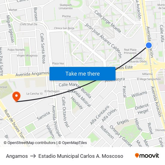 Angamos to Estadio Municipal Carlos A. Moscoso map