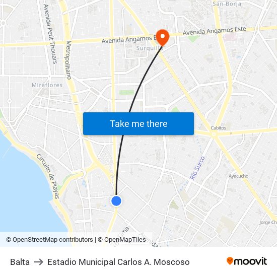 Balta to Estadio Municipal Carlos A. Moscoso map