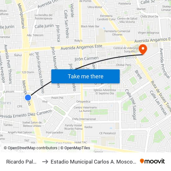 Ricardo Palma to Estadio Municipal Carlos A. Moscoso map